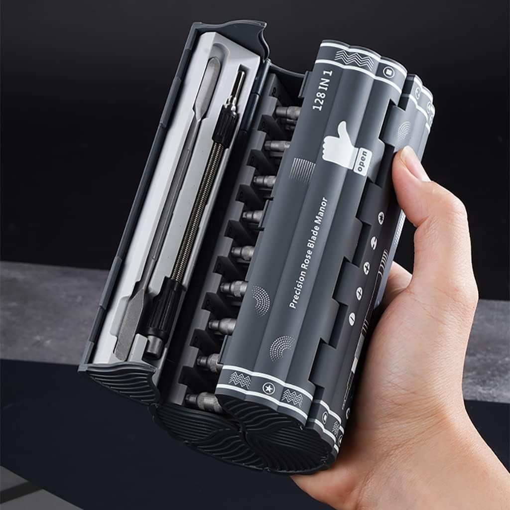 Precision Screwdriver Set Cylinder Organizing Case 128Pcs in 1 Case S2 Alloy Steel HRC 56 Hardness Bits Space-Saving Roll-Up Case Professional Toolset Magnetizing Bit Heads for Most Sizes (9906)
