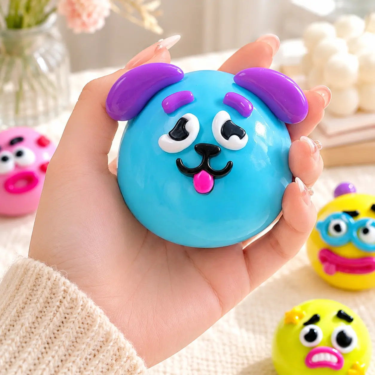 Ranbow Squishy Stress Balls - Curiosities Dog Face DIY Face Swap Squishy Soft Moldable Cute Relaxing Sensory Fidget Relief Anxiety Stress Fun Desk Accessory for Adults